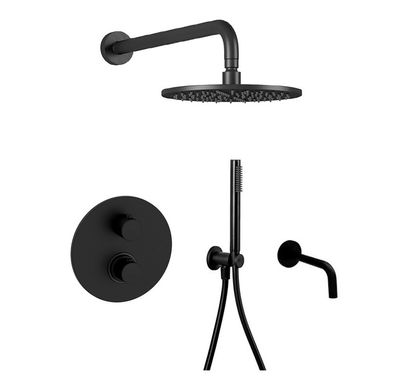 Комплект душевой системы с термостатом, изливом и верхним душем PAFFONI Shower (цвет - черный матовый)