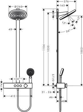Hansgrohe Душова система Pulsify Showerpipe 260 2jet 400 Matt Black (24240670)