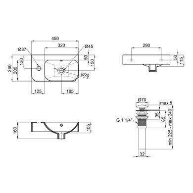 Раковина QTAP TERN 26х45 / донный клапан (QT17115117LW)