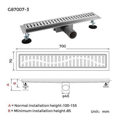 Трап для душа GAPPO G87007-3, 70х700 мм, нержавеющая сталь (1037691)