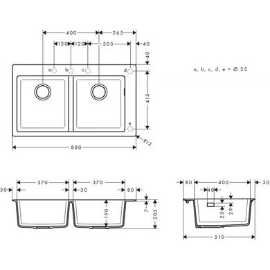 Hansgrohe Кухонна мийка S510-F770 770х510 на дві чаші 370/370 Graphiteblack (43316170)