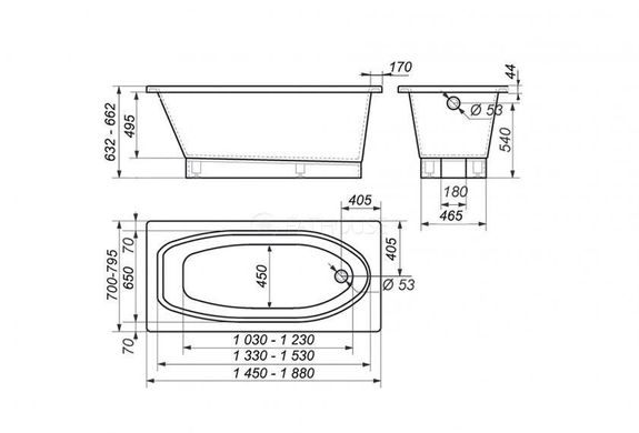 Ванна зі штучного каменю Rock Design "Класика" 145*80 (К477899000), 145x80, 145, 145x80, 250, 80, 660