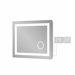 Зеркало Sanwerk ULTRA "Mega" с белой подсветкой LED 2835, встроенными часами, с инфракрасным датчиком и сферическим зеркалом, 1000x650 мм ZU0000139