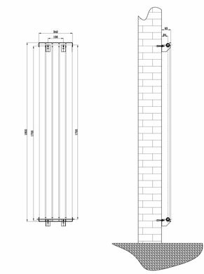 Вертикальний дизайнерський радіатор опалення ARTTIDESIGN Livorno 5/1800 сірий мат