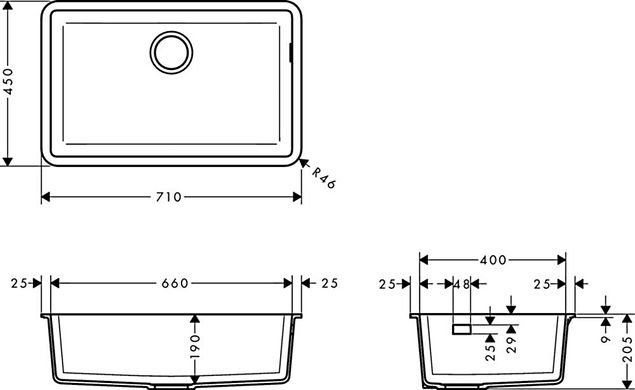 Hansgrohe Кухонна мийка S510-U660 під стільницю 710х450 Graphiteblack (43432170)