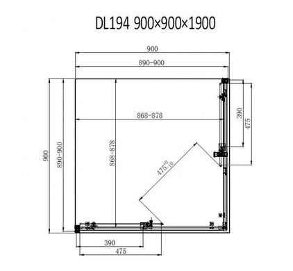 Душова кабіна DUSEL DL194B 90x90 / BLACK MATT (Dusel-303), Прозоре скло