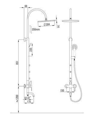 Душевая система IMPRESE NAHORU со смесителем для ванны, верхним и ручным душем, хром T-10500
