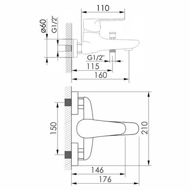 Змішувач для ванни VOLLE TRAJAN, 35 мм, cromo (1545.030101)