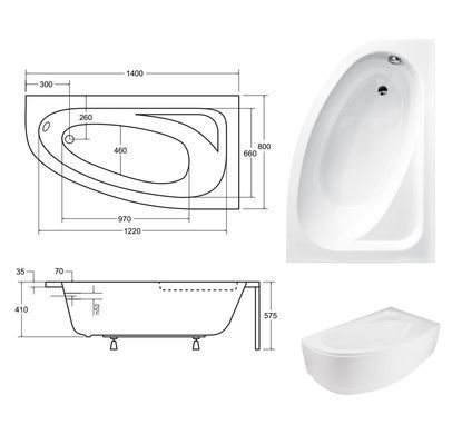Ванна акрилова BESCO CORNEA 140х80 R (#WAC-150-NP)