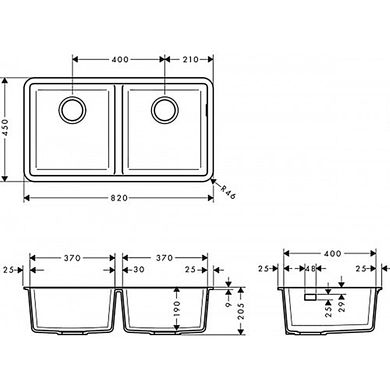 Hansgrohe Кухонна мийка S510-U770 під стільницю 820х450 дві чаші 370/370 Stonegrey (43434290)
