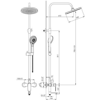 IMPRESE STRELA система душевая (смеситель для ванны, верхний и ручной душ), хром (t03008301AA)