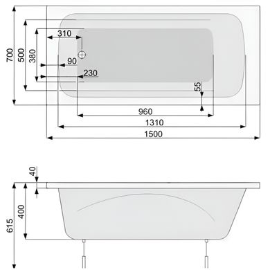 Ванна акрилова POOL SPA KLIO 150x70 (PWP6510ZN000000)