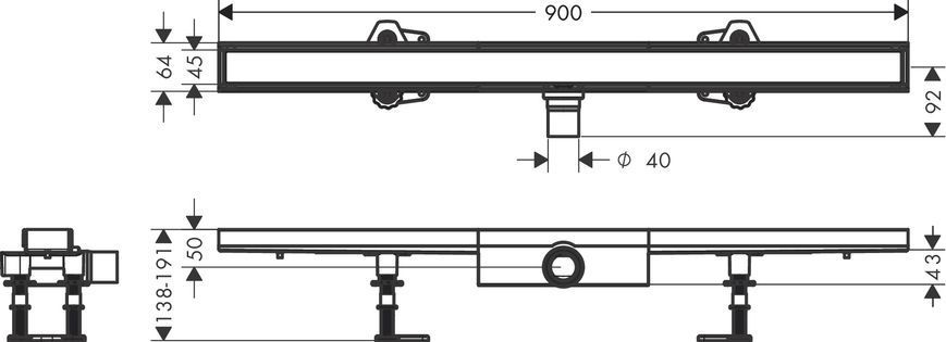 Монтажный комплект HANSGROHE RAINDRAIN COMPACT / 900мм / плоская установка (56169000)