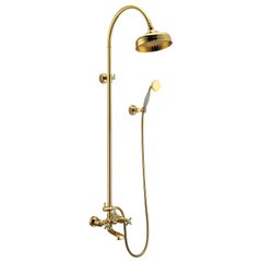 Система душова CUTHNA zlato з двовентильним змішувачем для ванни, верхнім та ручним душем золото (T-10280 zlato-n)