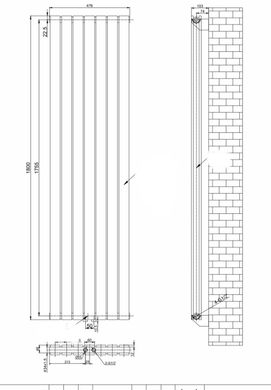 Вертикальний дизайнерський радіатор опалення ARTTIDESIGN Livorno II 7/1800/476/50 сірий матовий