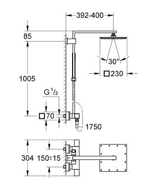 Душова система GROHE EUPHORIA CUBE SYSTEM 230 / термостат (26087000)