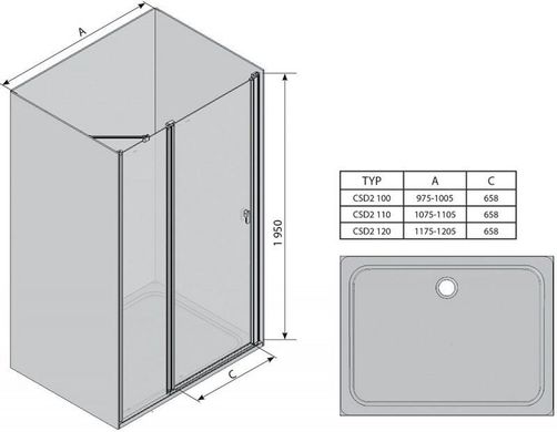 Душевая дверь RAVAK Chrome CSD2-100 двухэлементная, распашная 1000 мм h1950, профиль белый, стекло TRANSPARENT 0QVAC100Z1