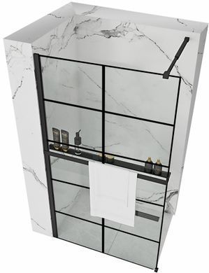 Душова стінка REA BLER-1 70х195 / профіль чорний / скло прозоре + полиця EVO (REA-K7951 + HOM-00652)