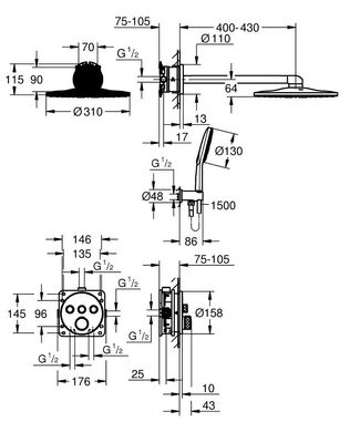 Душова система GROHE GROHTHERM SMARTCONTROL 310 / на 3 виходи / термостат / хром (34863000)