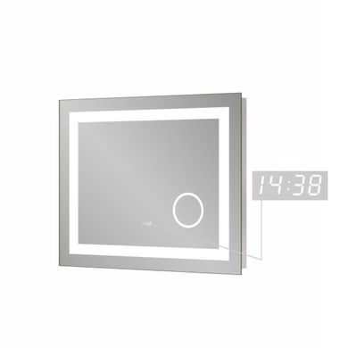 Дзеркало Sanwerk ULTRA 'Mega' з білим підсвічуванням LED 2835, вбудованим годинником, з інфрачервоним датчиком та сферичним дзеркалом, 800x650 мм ZU0000136