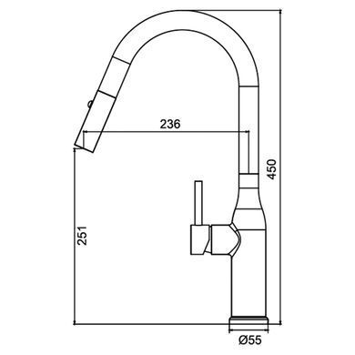 Смеситель для кухни KOER KI-70004-05 / выдвижной излив / нержавеющая сталь (KR3386), Черный