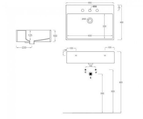 Раковина ARTCERAM QUADRO WHITE GLOSSY 48х65 (QUL003 01; 00)