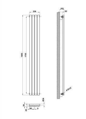 Вертикальний дизайнерський радіатор опалення ARTTIDESIGN Rimini 4/1800 сірий матовий