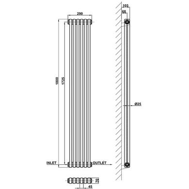 Радиатор Arttidesign Bari 1800x290 RAL9005 Подключение боковое разностороннее