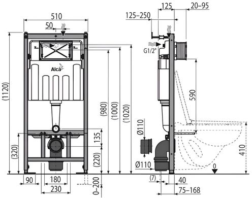 Комплект 4в1 ALCA PLAST: Інсталяція для підвісного унітазу / Кнопка управління M678 xром-мат / Підвісний унітаз KOLLER POOL ROUND SMART (AM101/1120-4:1 UA M678-0001 + RN-0490-RW)