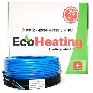 Нагрівальний двожильний кабель ECOHEATING 20 - 10м / 1 - 1.2м² / 200Вт (EH20-200)