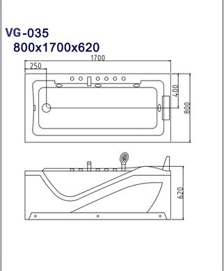 Ванна акрилова гідромасажна VERONIS 170х80 (VG-035)