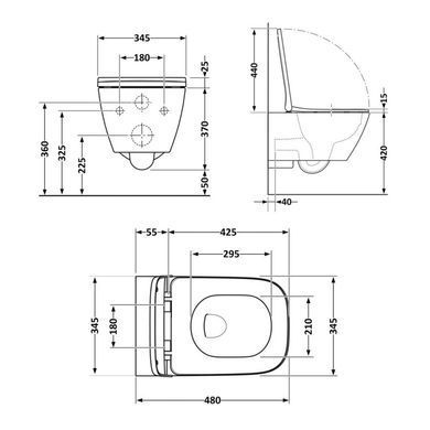 Подвесной унитаз QTAP TERN NEW ULTRA QUIET MATT BLACK + сиденье SOFT CLOSE (QT17332303ASMB)
