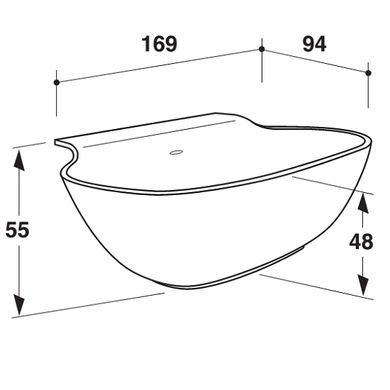 Ванна з штучного каменю Falper Scoop 169 х 94 пристінна, білий матовий (D4S), 169x94, 1690, 169x94, 940