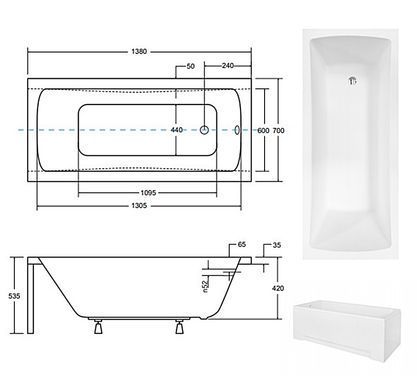 Ванна акрилова BESCO OPTIMA 140х70 (#WAO-140-PK)