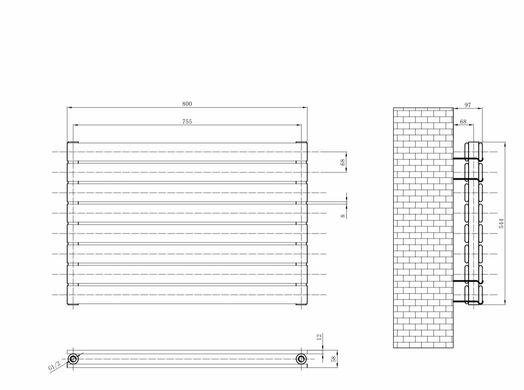 Горизонтальний дизайнерський радіатор опалення ARTTIDESIGN Livorno II G 8/800 білий мат
