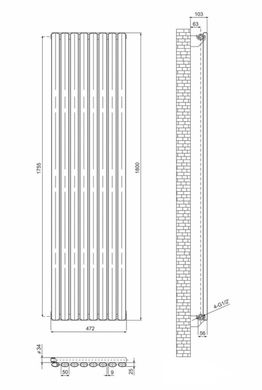 Дизайнерський вертикальний радіатор опалення ARTTIDESIGN Rimini 8/1800/472/50 білий матовий