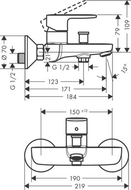 Смеситель д/ванны, хром. Hansgrohe 71440000