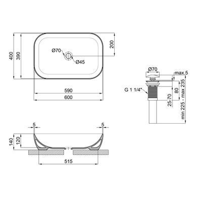 Раковина QTAP ROBIN 40х60 / донний клапан (QT13112143PW)