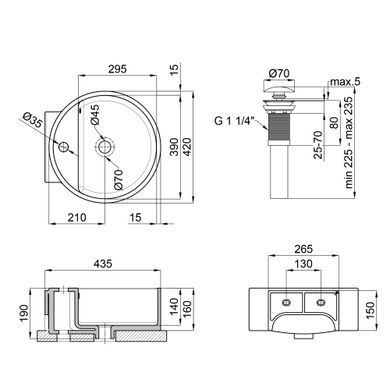 Раковина QTAP SWAN 43х43 / донний клапан (QT1611A005W)