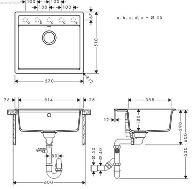 Мийка для кухні HANSGROHE S52 S520-F510 / без сушилки / чорний / графіт (43359170)