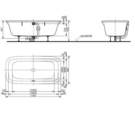 Ванна акриловая TOTO NC/R 170x85 + слив и переливной гарнитурой + ножки White (PAY1740PWEE)