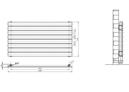 Горизонтальний дизайнерський радіатор опалення ARTTIDESIGN Livorno G 8/1000 сірий матовий