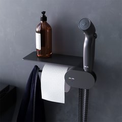 Змішувач для ванни та душу AM.PM LIKE / чорний / монтується у стіну з гігієнічним душем та поличкою (F0202622)