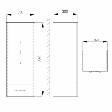 Шкафчик Sanwerk "MINDAL AIR" 2F подвесной, правый, 350x300 мм h850, белый MV0000444