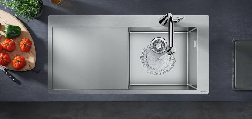 Hansgrohe Кухонная мойка S715-F450 на столешницу 1x35Ø 1045х510 полка слева Stainless Steel (43306800)
