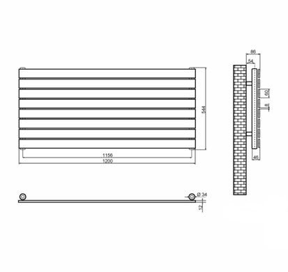 Горизонтальний дизайнерський радіатор опалення ARTTIDESIGN Livorno G 8/1200 сірий матовий