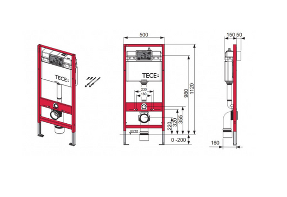 Инсталляционная система TECE для подвесного унитаза h1120 мм (9300000)