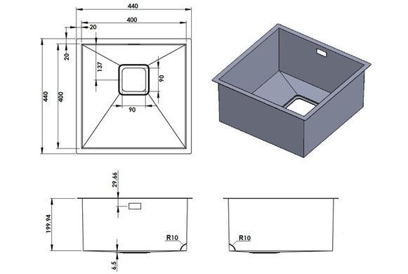 Кухонная мойка FABIANO QUADRO 44 NANO GRAPHITE (8216.401.0893)