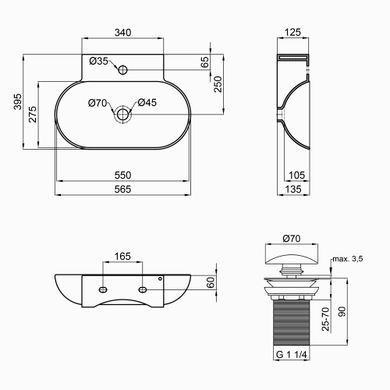Раковина QTAP CARDINAL 40х56.5 / донный клапан (QT0411K177W)