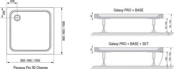 Душевой поддон RAVAK Galaxy Pro PERSEUS PRO-90 Chrome квадратный, 900x900 мм белый XA047701010